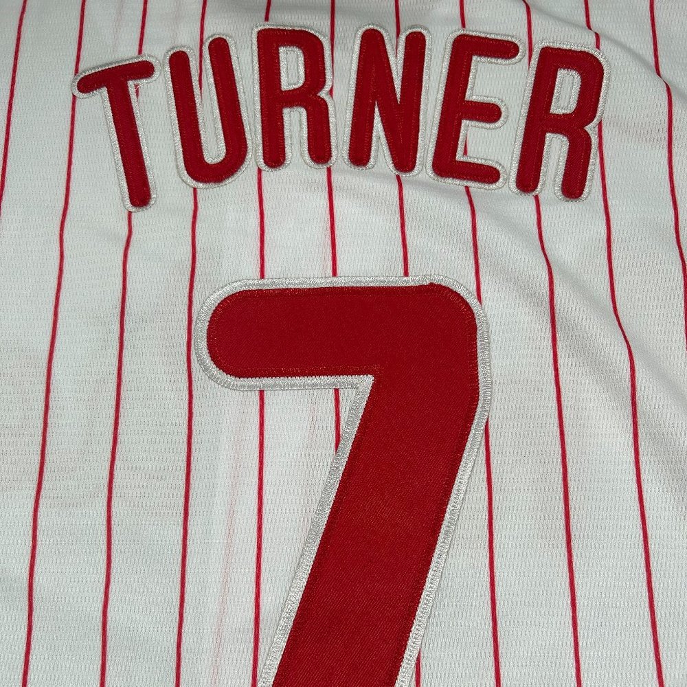 Trea Turner #7 Philadelphia Phillies Stitched Pinstriped Jersey Men's Sizes - Picture 5 of 7